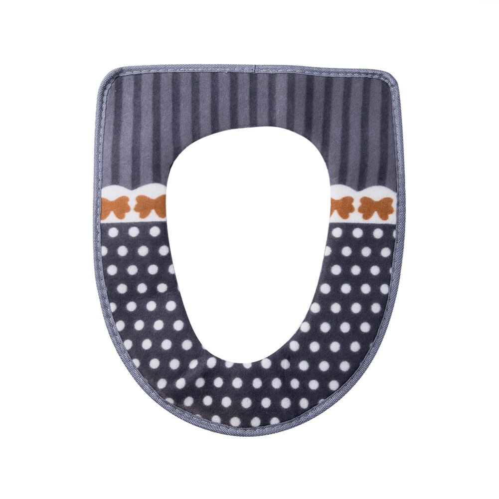 Warm Soft Toilet Cover Seat Lid Top Cover Pad Bathroom Warmer Toilet Seat Bowl Soft Zipper Flower Washable Toilet Seat Cover: Gray