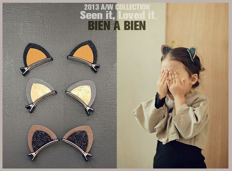 2 pcs Girl hairpin cute three-dimensional sequins cat ears child hairpin cute baby clip hairpin side clip