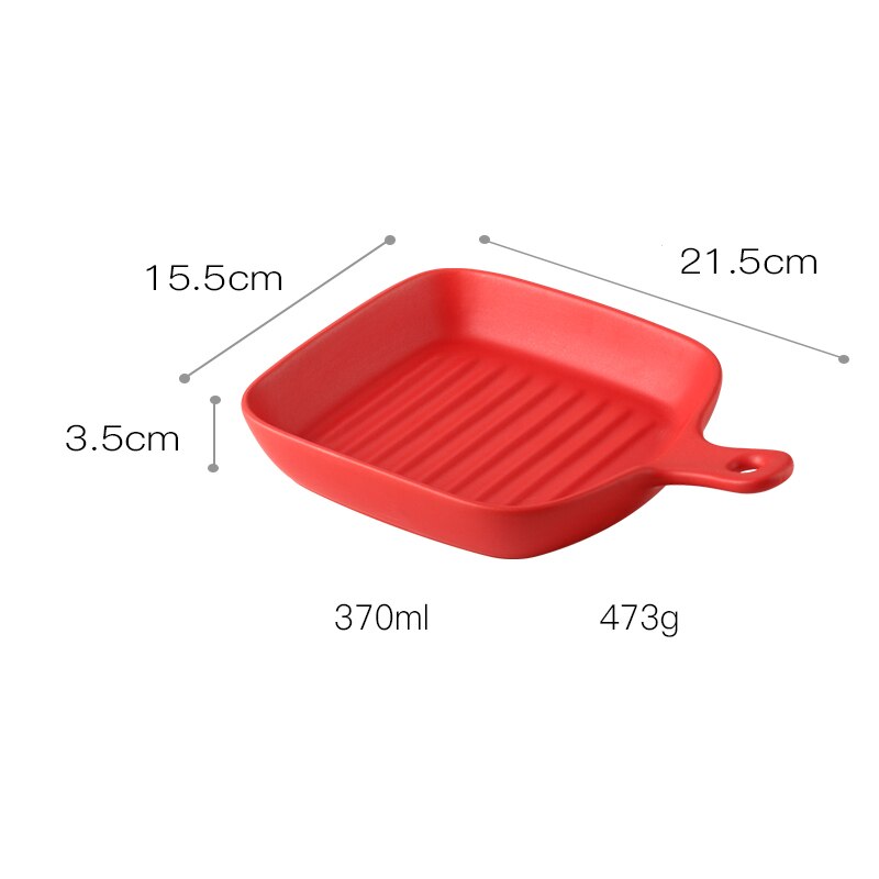 Nordisk ugnstallrik rund fyrkantig dubbelöra med handtag keramisk servis modern hem frukost salladstallrik: O
