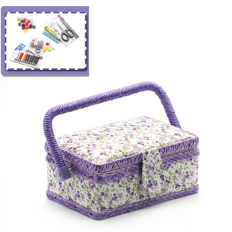 Household Craft Handmade Sewing Basket Thread Needle Storage Box Hanging Organizer Sewing Thread Basket Wedding: Style1 Box with Tool