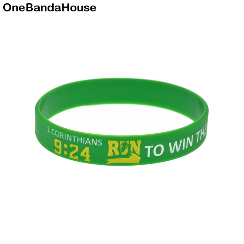 OBH 50PCS Classic Green Jesus One Corinthians 9 24 run to win the prize Silicone Wristband