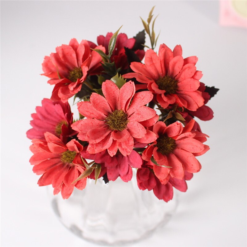 Zijden 5 vork kleine madeliefjesbloem europese stijl herfst 7 kleuren simulatie kunstbloemboeket huwelijksdecoratie thuiskantoor: Rood