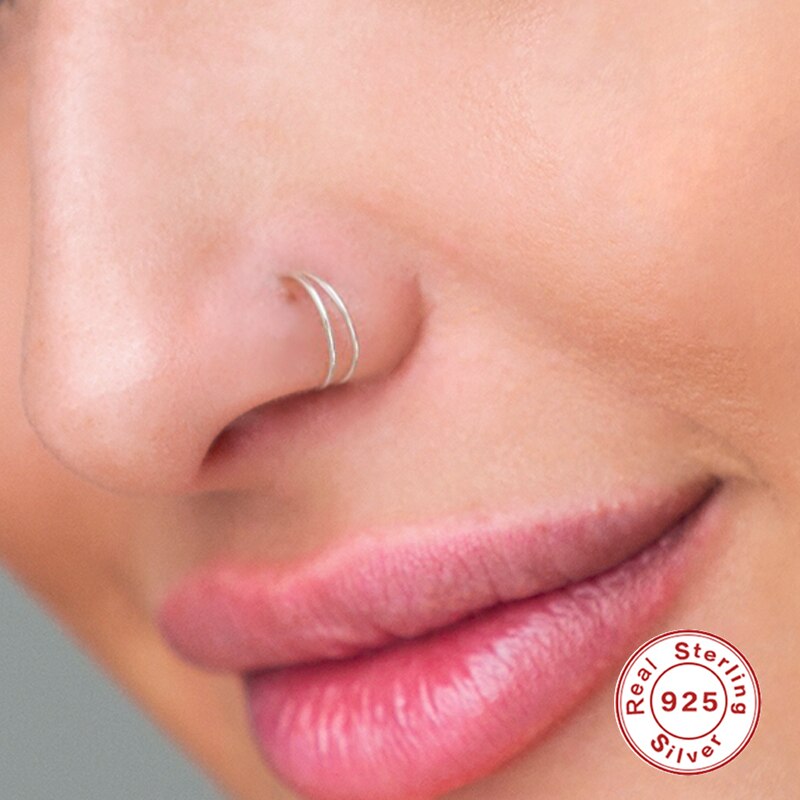 Roxi blanke dobbelte runde næseringe til kvinder mænd krop næse piercing brusk smykker 925 sterling sølv piercing nez