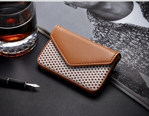 Porte-carte en cuir PU porte-carte d'affaires pour femme banque et crédit porte-carte Rfid portefeuille Auto Documents porte-cartes: Brown