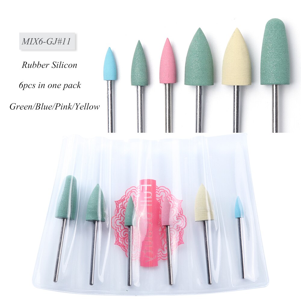 6 Type Rubber Silicon Grit Slijpen Nail Boor Buffer Frezen Burr Cutter Polijstmachine Manicure Elektrische Nail Cleaning Tool CHGJ