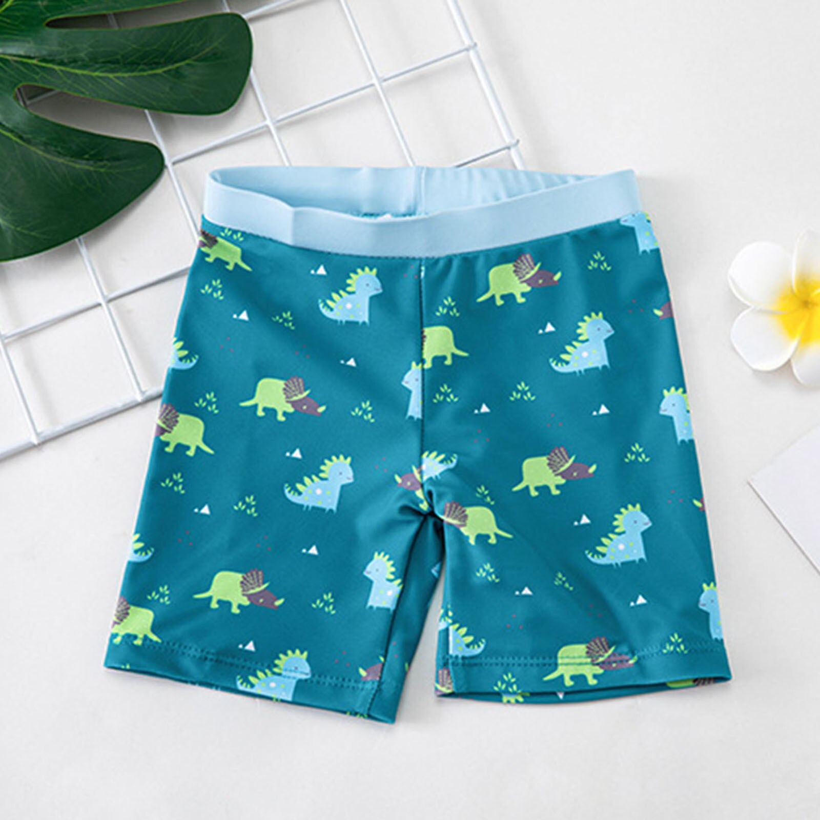 Novedad de verano estilo de bebé ropa de niños con caricaturas dinosaurio Camisa + Pantalones cortos + sombrero traje de baño conjunto de Купальник Детский