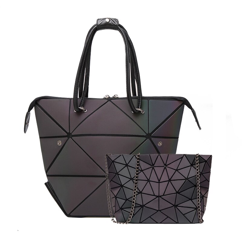 Conjunto luminoso de bolsos cruzados con formas geométricas para mujer, bandolera con cadena para mujer: Handbag 2Pcs C