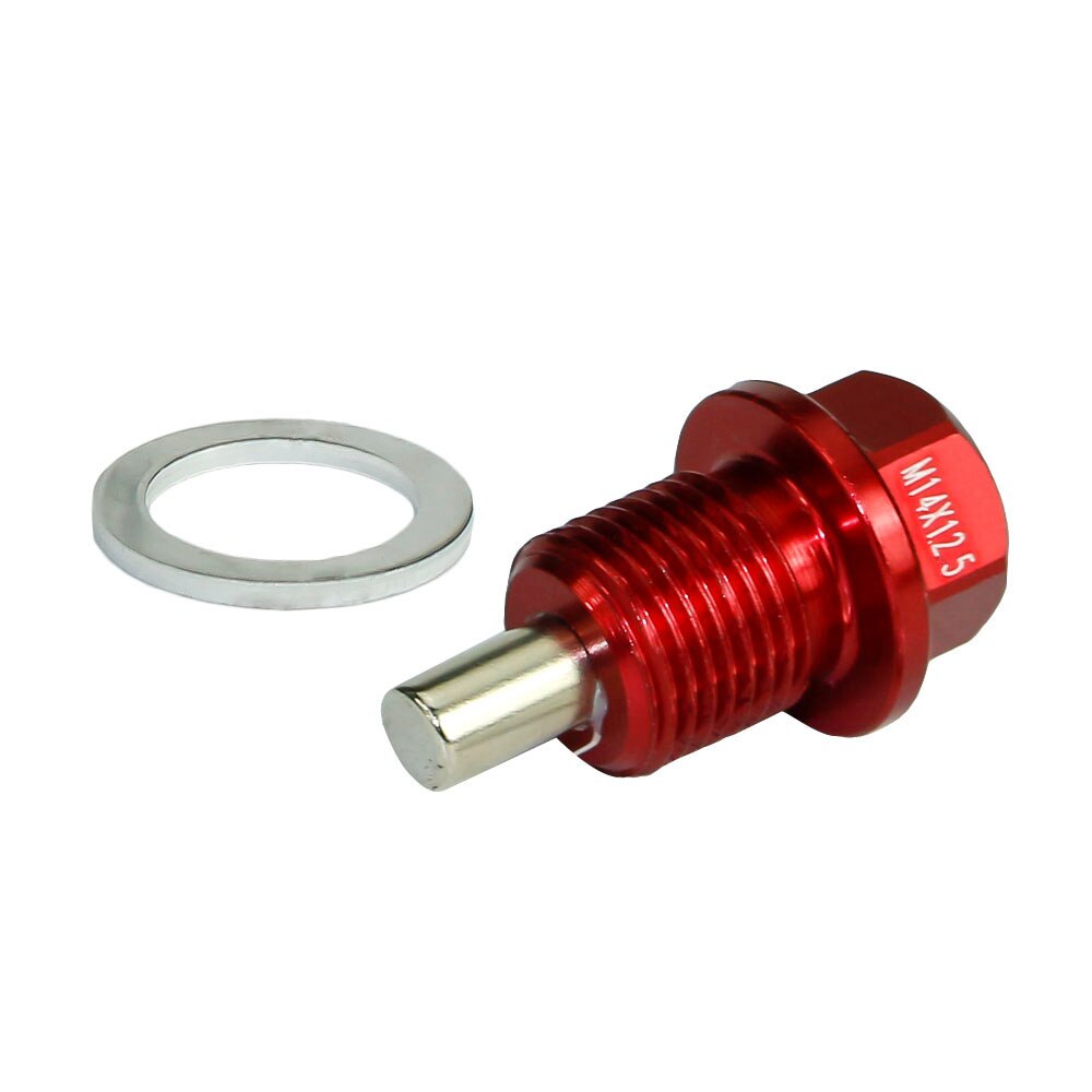 Tapón magnético de drenaje de aceite M14 * P1.25MM, tapón de drenaje de aceite de aluminio para la mayoría de los coches con rosca M14 * P1.25MM: RED