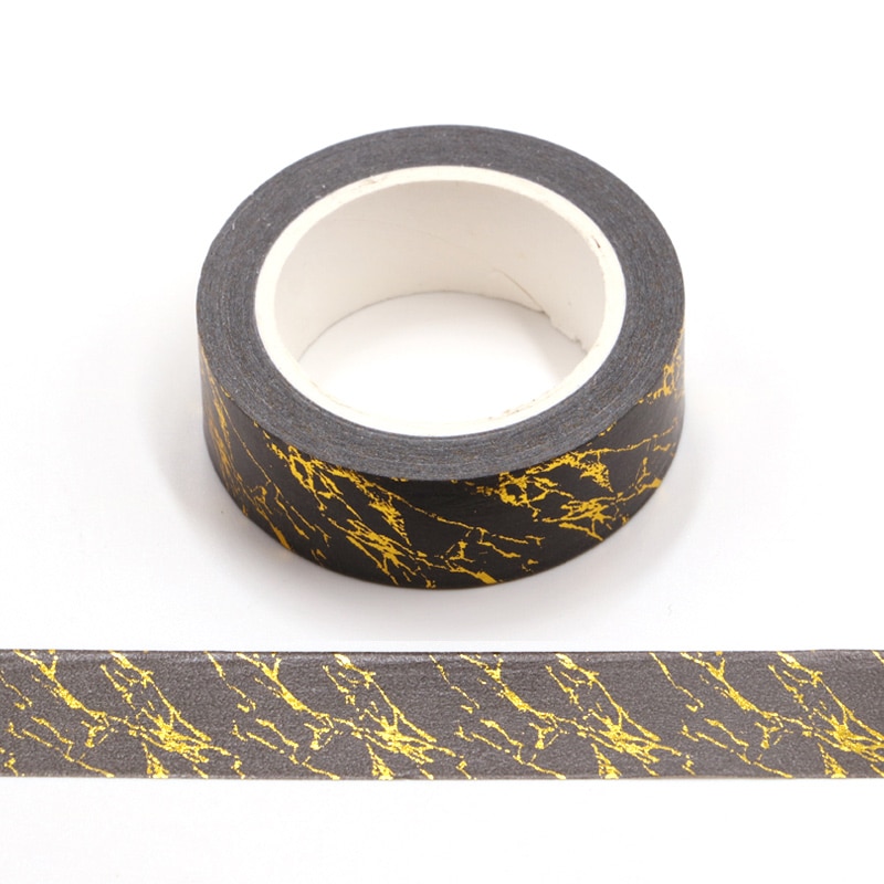 1Pc Vintage Zwart Goud Folie Washi Tape Rijstpapier Diy Scrapbooking Zelfklevende Masking Tape 1.5Cm * 10M Briefpapier