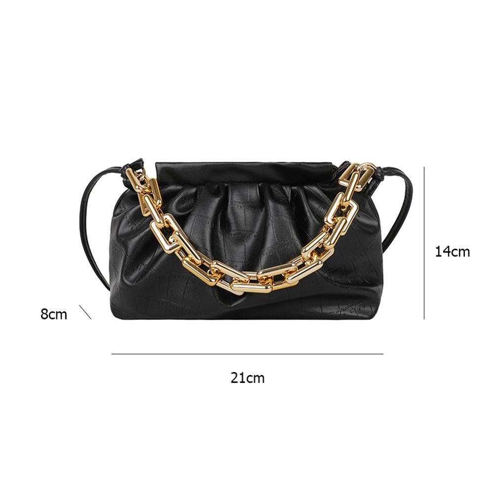 Sacs à main plissés en cuir PU pour femmes, sacs à bandoulière à motif de pierre rétro, sacoche à épaule couleur unie avec chaîne