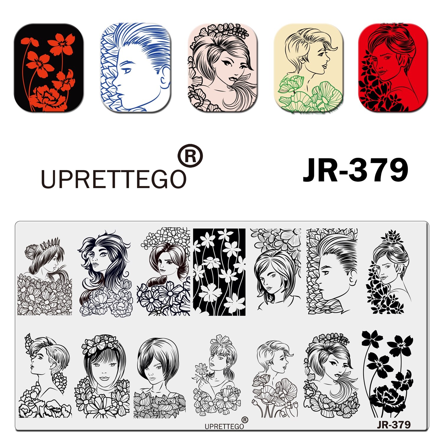 Stainless Steel Stamping Plate Template Floral Line Flower Fruit Smile Lace Woman Silhouettes Mother Christmas JR371-380