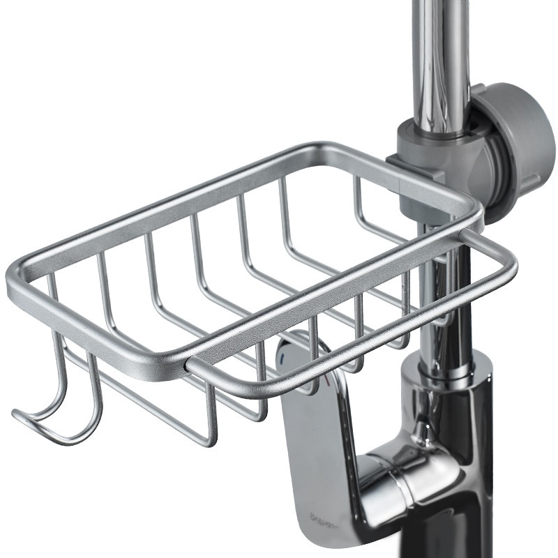 Badkamerplank aluminium enkellaags douchestang shampoo zeep opbergrek waterkraan verstelbare afvoermand keukenaccessoires: Zilver-b
