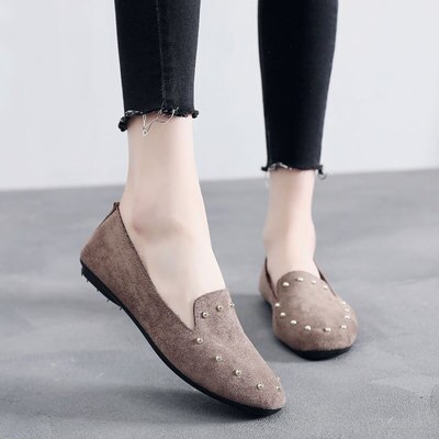 femmes noir travail chaussures Rivet plat antidérapant unique chaussures femme printemps doux fond confortable tissu chaussures 35-40: Kaki / 4