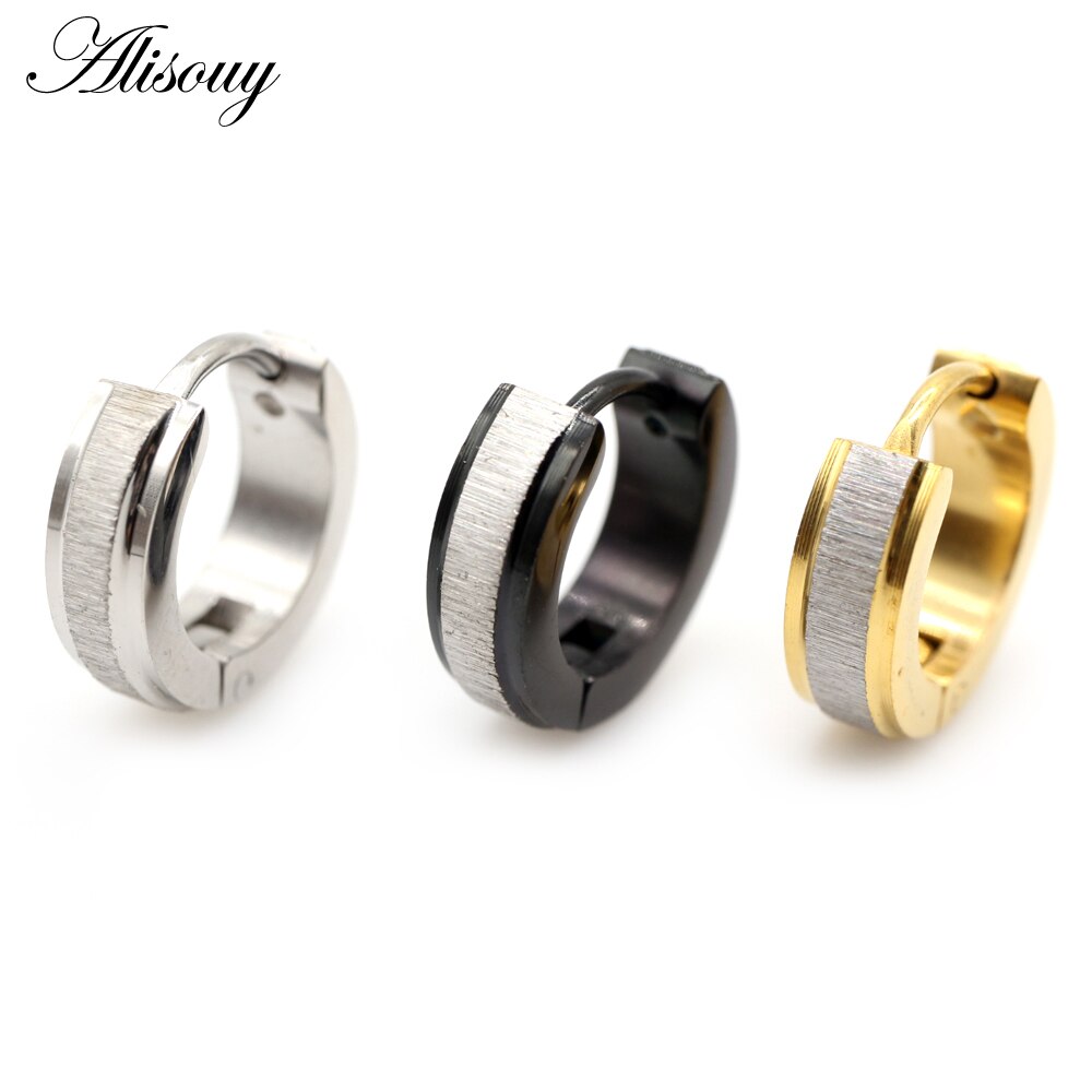 Alisouy 2 Stuks Borstel Kleine Huggies Hoop Earring Voor Vrouwen Meisjes Rock Punk Rvs Oorbellen Voor Mannen Mannelijke Unisex accessoires