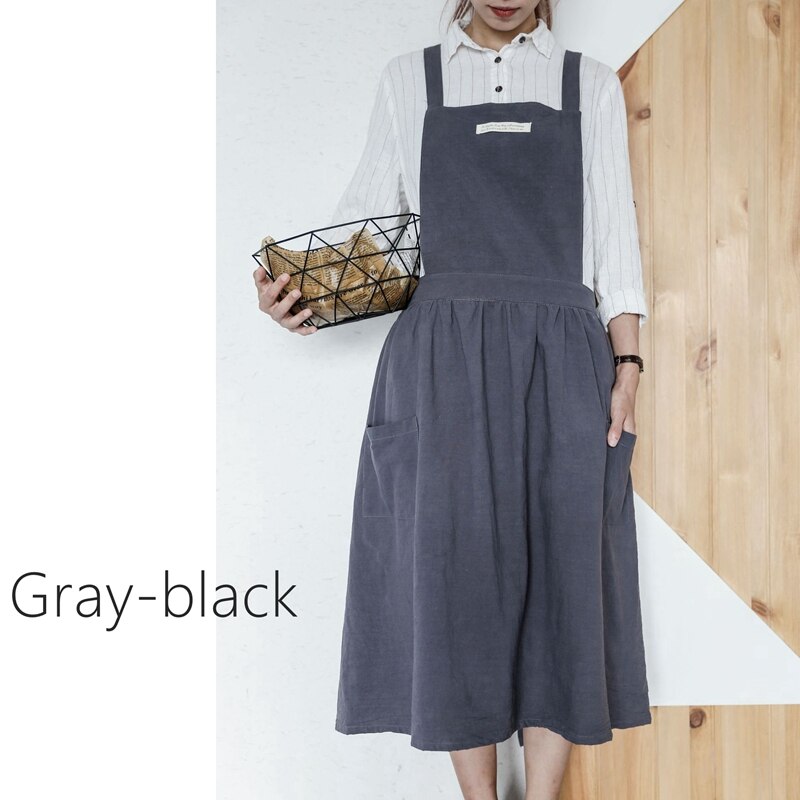 Künstlerische Baumwolle Leinen Kochen Küche Schürzen Für Frau Kleid Blume Einkaufen Kittel Friseur Lätzchen Garten Overall Reinigung Schürze: Schwarz