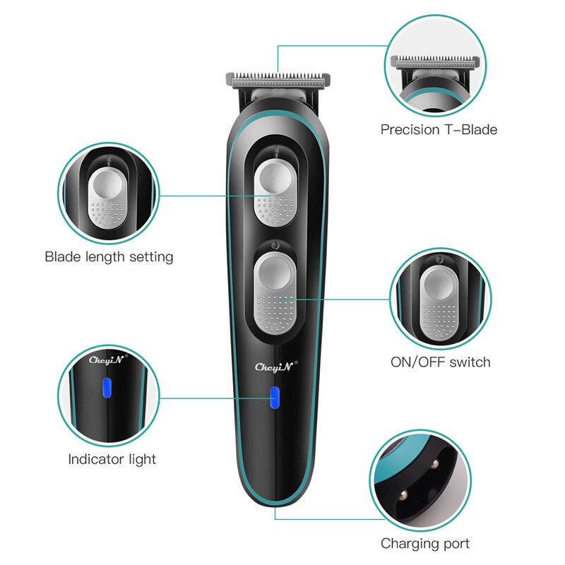 Quick Charge Electric Hair Clipper Hair Trimmer Precision Stainless Steel T Blade Hair Cutting Machine 4 Guide Comb
