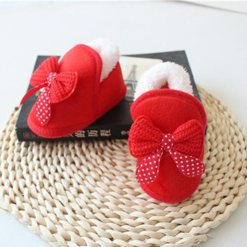 Toddler Infant Newborn Baby Girls Bow Soft Crib Sole Boots Prewalker Warm Shoes Pink Red 0-18M Baby Shoes Boots