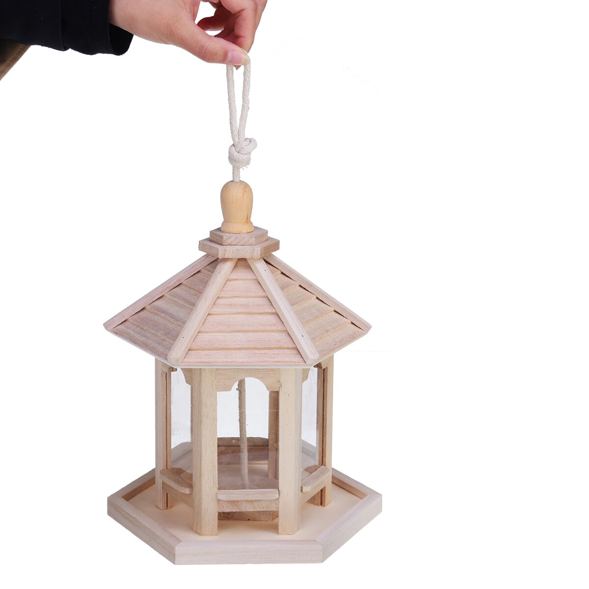 Bird Feeder Outdoor Wooden Hanging Bird Food Container for Balcony Garden Park Hummingbird Feeder for Parrots