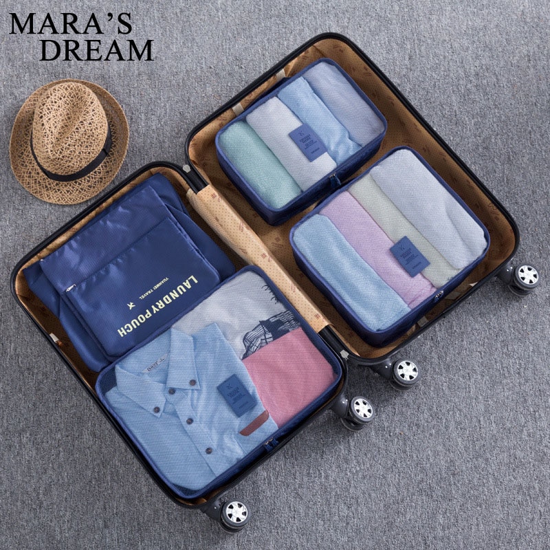 Mara's Dream 6pcs Polyester Packing Cube Women Travel Bag Waterproof Luggage Clothes Tidy Pouch Organizer Large Capacity Durable