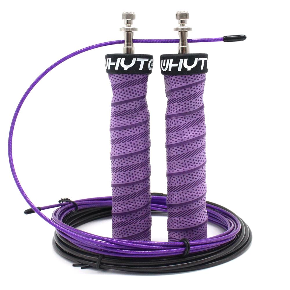 Crossfit Jump Rope Weighted Speed Skipping Rope Adjustable Wire with Extra Cable Ball Bearings Anti-Slip Handle: Purple