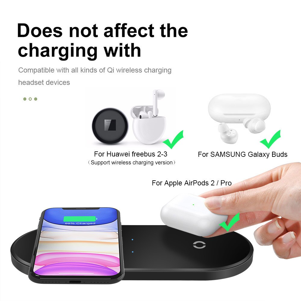 FDGAO 20W 2 in 1 Qi Wireless Charger Pad For iphone 11 XS XR X 8 Airpods Pro Dual 10W Fast Charging for Samsung S20 S10 S9 Buds