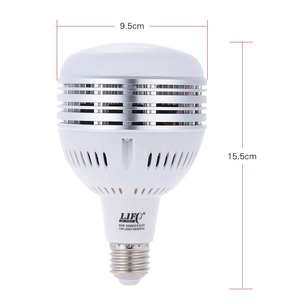 100~250V 60W LED Daylight Balanced E27 5400K Light Bulb Studio Modeling Lamp for Photography Video Lighting