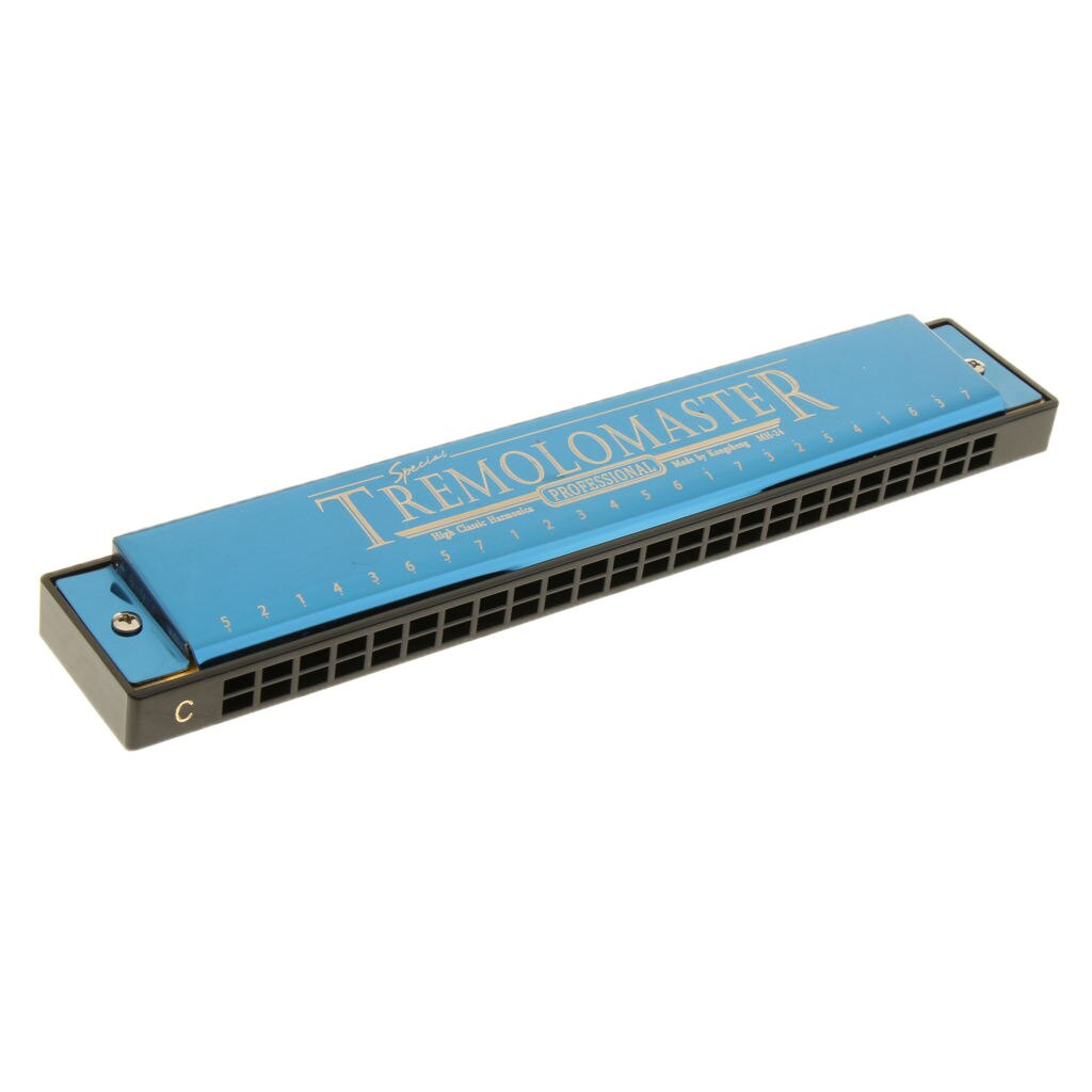 24 Holes Adult Learning C Key Tremolo Harmonica for Students Practicing: Blue