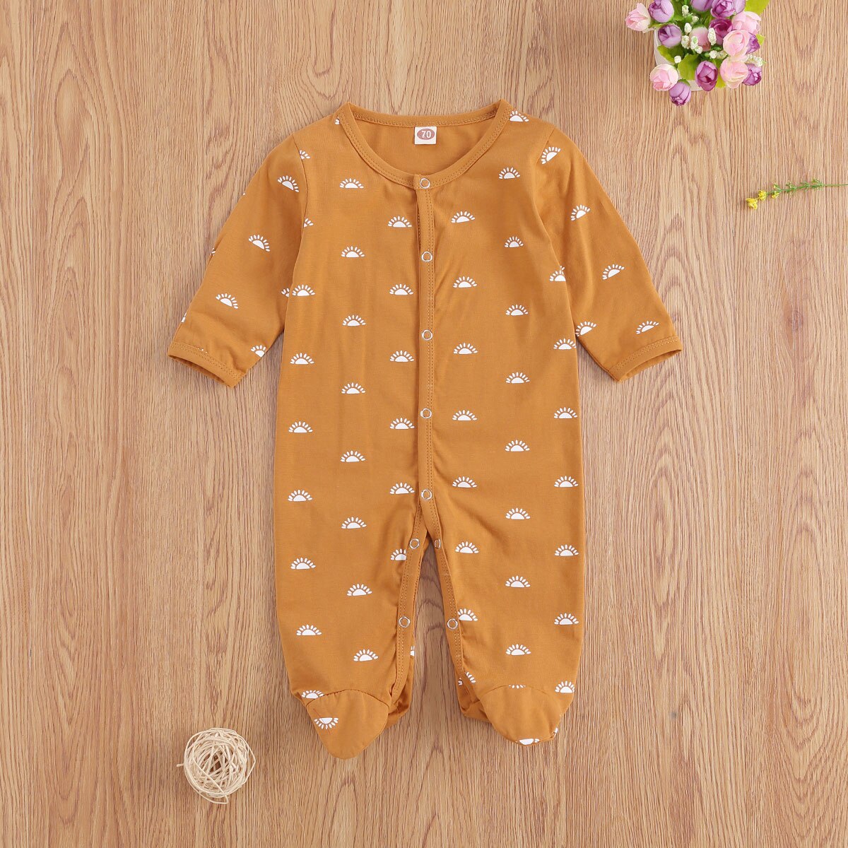 niemowlę dziewczynka chłopiec upadek Footies bawełniana nakładka ochronna na buty kombinezon okrągły kołnierz słońce drukowane krocza przyciski luźne ubrania ciepłe skarpetki