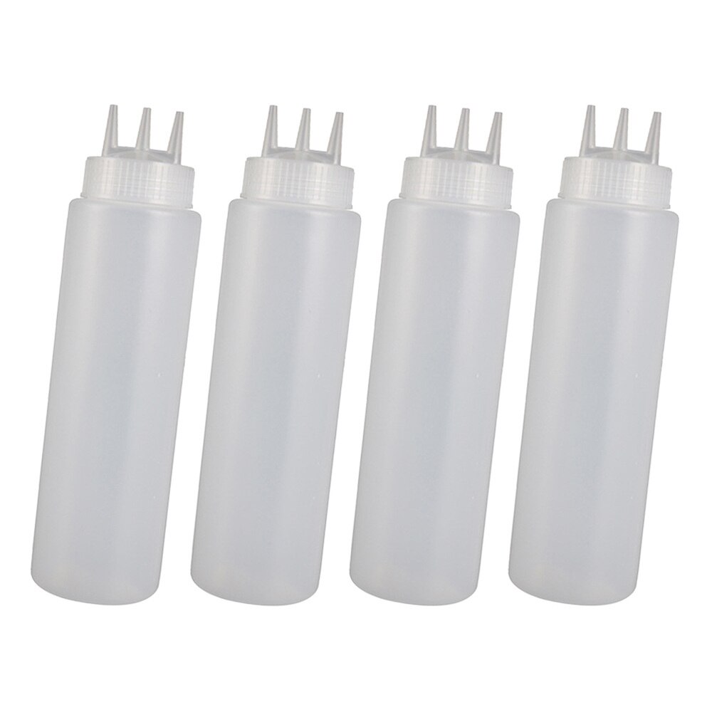 4pcs Jam Squeeze Bottles 3-hole Tomato Sauce Dispensers Kitchen Gadget for Salad Dressing Mustard (White, 12oz, 360ml): White 2