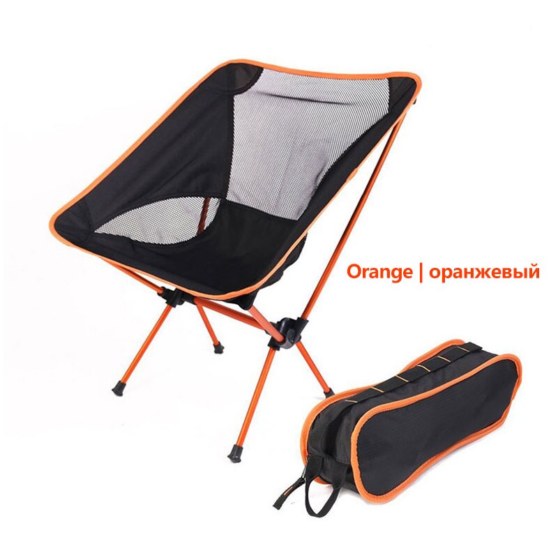 Ultralet foldbar campingstol bærbar strandvandring picnic sæde fiskeredskaber stol sammenfoldelig strandstol: Orange