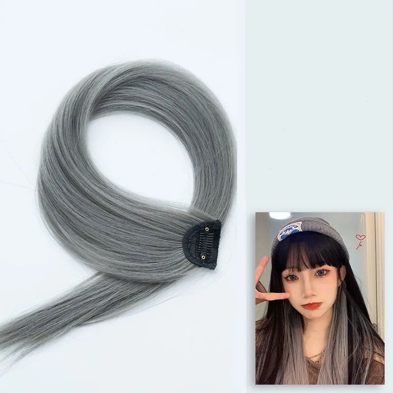 60cm postizo horquilla extensión de cabello Clip en postizo largo recto colgante oreja peluca Clip extensiones de cabello sintético Accesorios: Amarillo claro