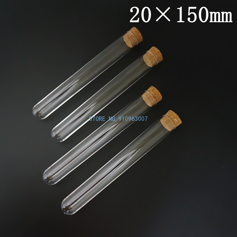 Tube à essai en plastique rigide avec bouchon en liège, diamètre 12mm à 25mm, longueur 60mm à 180mm, récipient à fond rond pour laboratoire scolaire