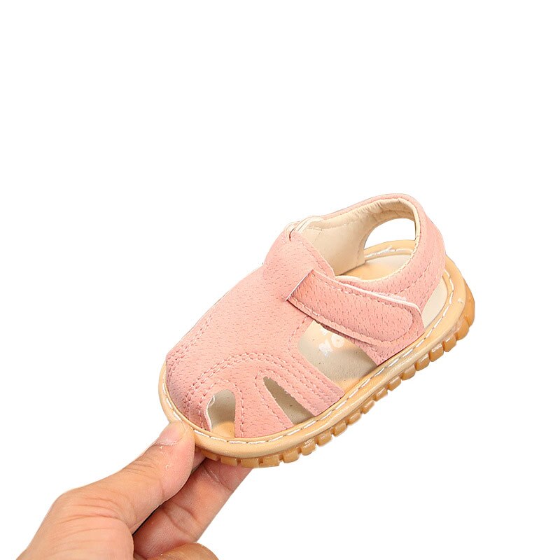 Pudcoco baby spædbørn blød sål skridsikker lukket tå baby drenge piger sommer first walkers flade knirkende sko