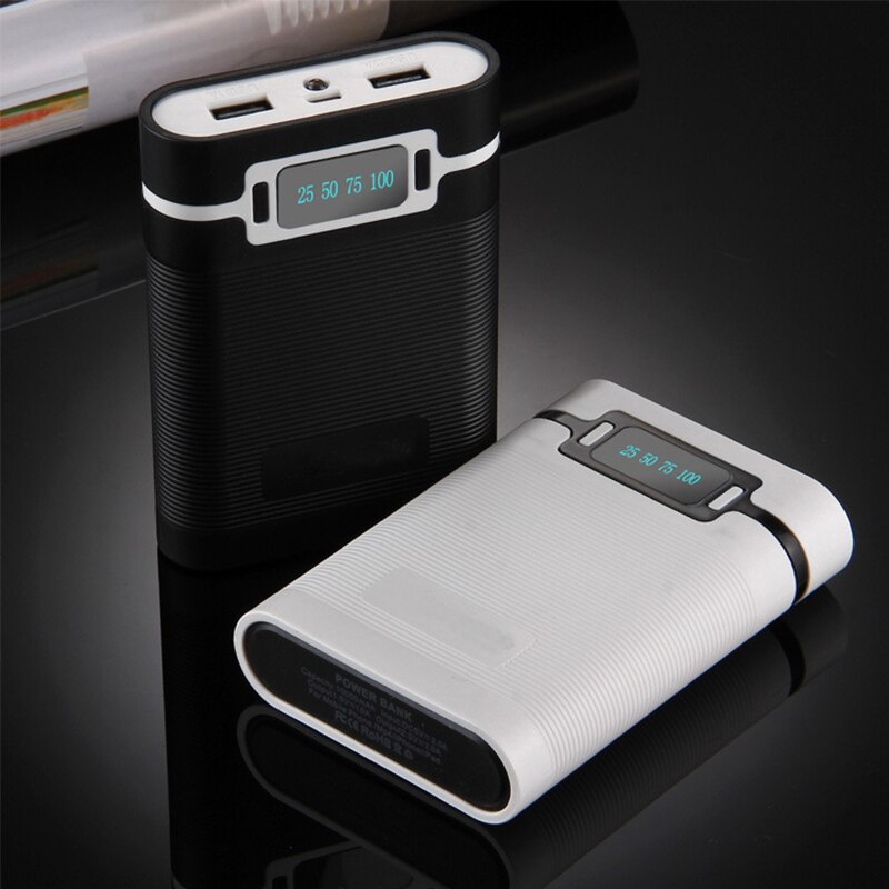 Portable Dual USB DIY Powerbank Case 4x 18650 LED Display Battery Charger 5V 2A Power Bank Box With LED Flashlight