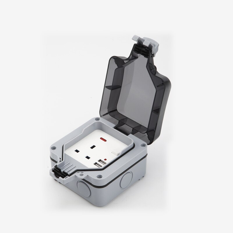 Outdoor Waterproof Switch With USB Power Socket British Single Connection Indicator Bathroom Appliance Adapter