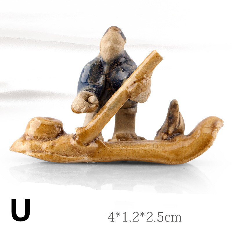 Small Ceramic Fishing Boat Fishman Figurine Craft Landscape Aquarium Fish Tank Garden Pot Plant Fairy Chinoiserie Decor Ornament: U