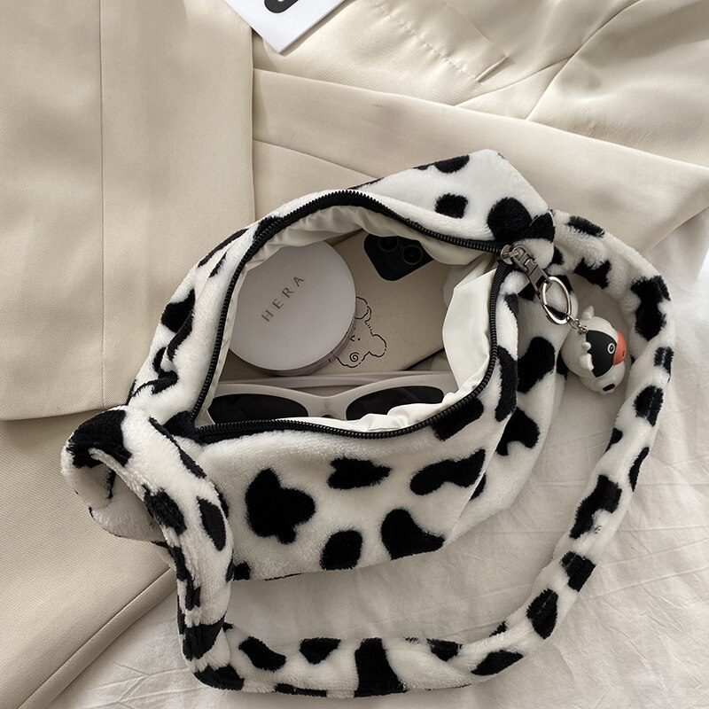 Koreanische ulzzang-plüschkuh-damentasche  y2k vintage harajuku kawaii große handtasche süße vintage-damenschultertasche