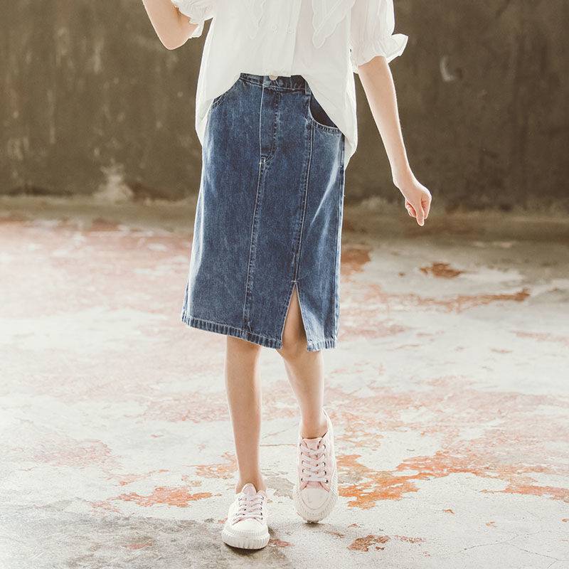 Faldas de estilo coreano hasta la rodilla para niñas, faldas informales sólidas con abertura, ropa para adolescentes de 4, 7, 8, 9, 11 y 12 años