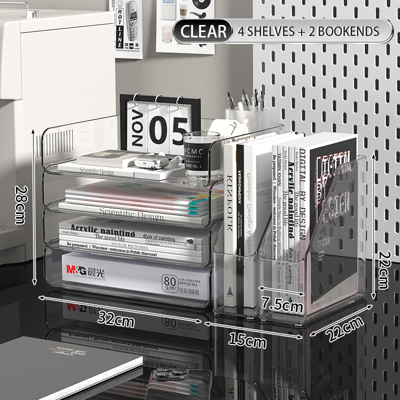 Desk Organizer with 2 Vertical File Holder, 4 Tier Stackable Paper Letter Tray File Organizer with Pen Holder,Desk Organizer: Orange