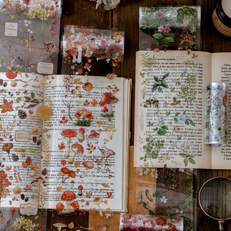 10cm*3m, botanical illustration diary paper tape PET transparent tape DIY scrapbook label label masking tape