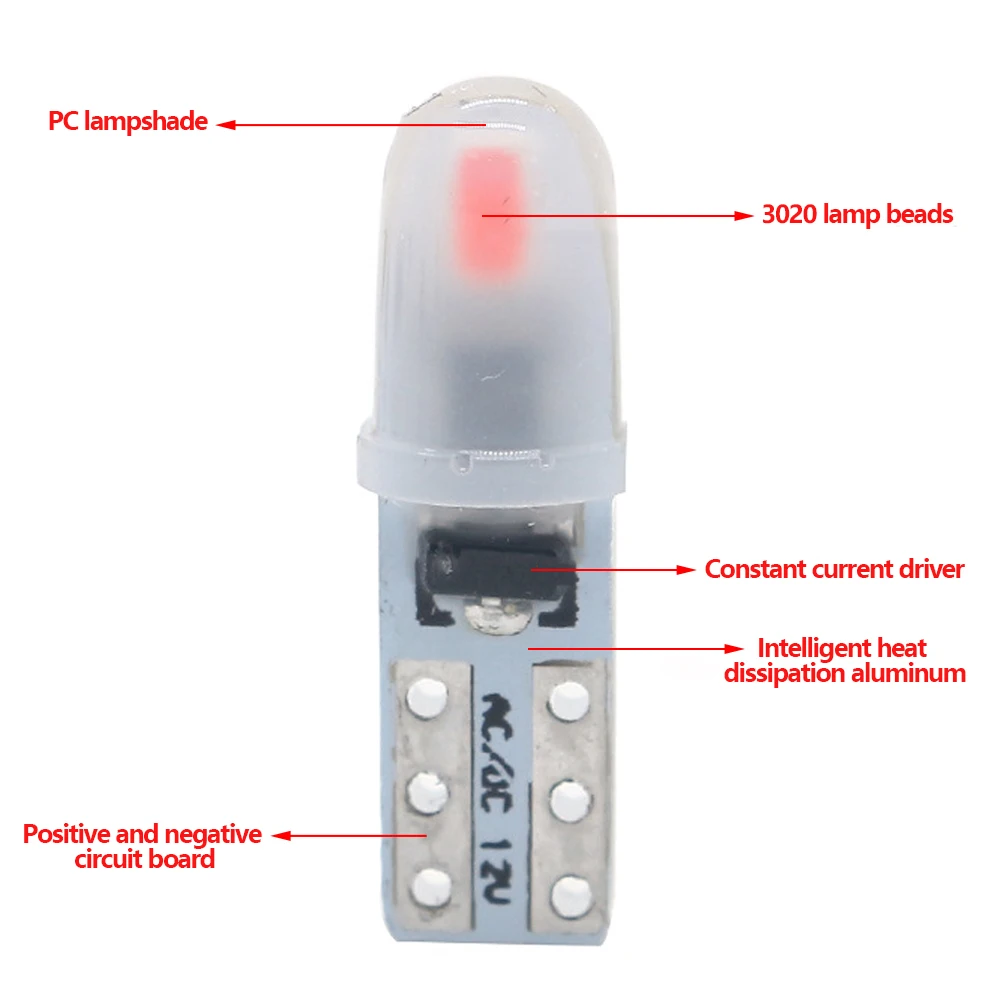 Ampoule LED T5 pour tableau de bord de voiture, 5 pièces, lampes de tableau de bord 2-3014 SMD sans polarité, 7 couleurs d'éclairage vibrantes, DC 12V