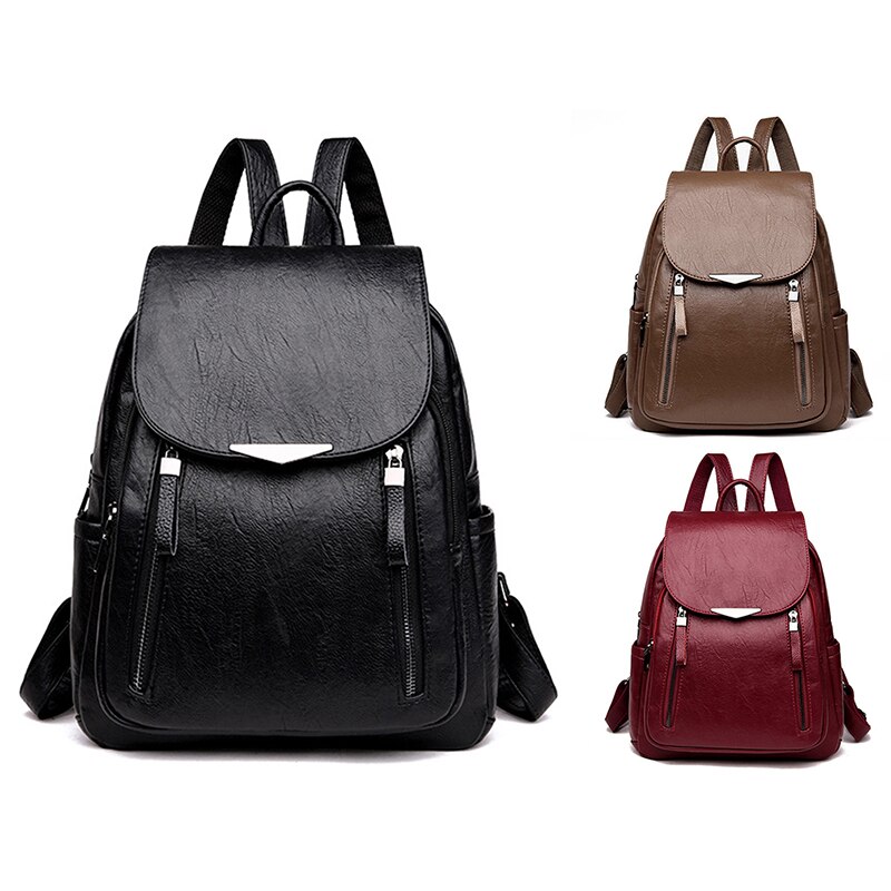 Casual Backpack Female Brand Leather Women's Backpack Large Capacity School Bag For Girls Double Zipper Leisure Shoulder Bags