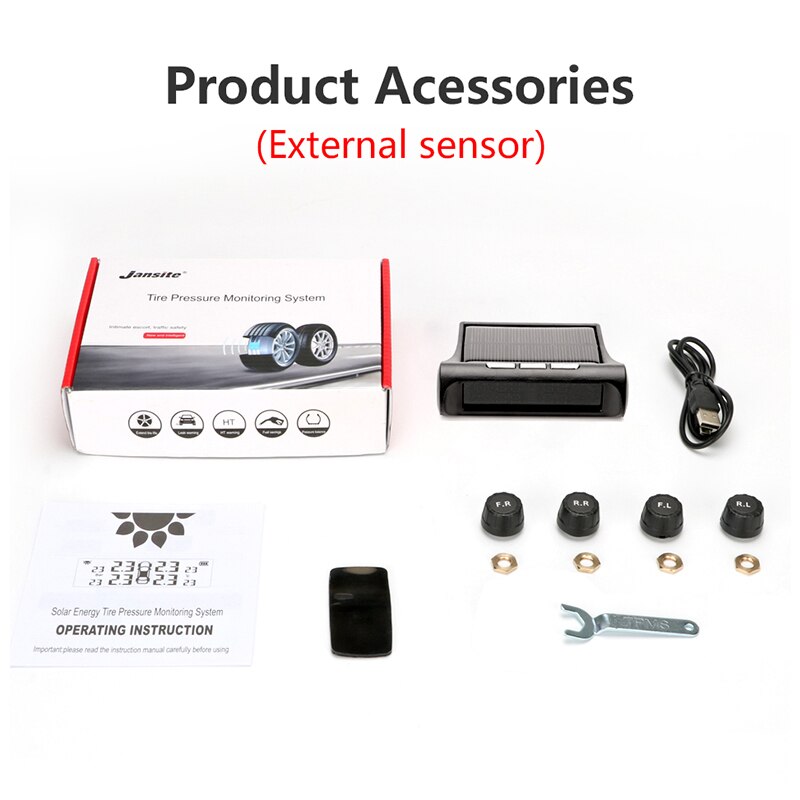 Jansite Auto Tpms Autoband Alarm Druk Sensor Solar Power Auto Alarmsysteem Bandenspanning Sensoren Met Voice Herinnering