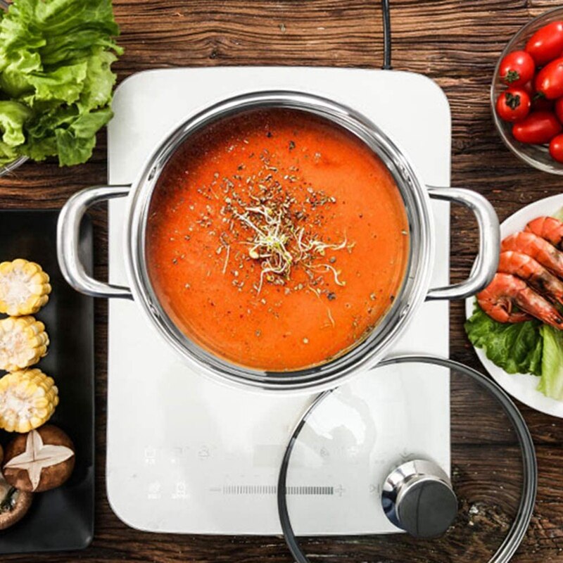 Stainless Steel 2-Piece Stock Pot with Tempered Glass Lid and Double Handles - Easy to Clean and Dishwasher Safe