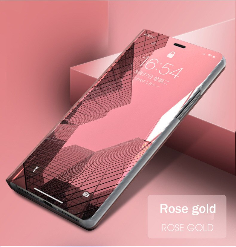 Dla huawei p40 lite E przypadku inteligentne lustro klapki przypadki dla huawei p 40 światła E p40lite p40liteE telefon pokrywa stojak book coque fundas: p40 lite E / Rose gold