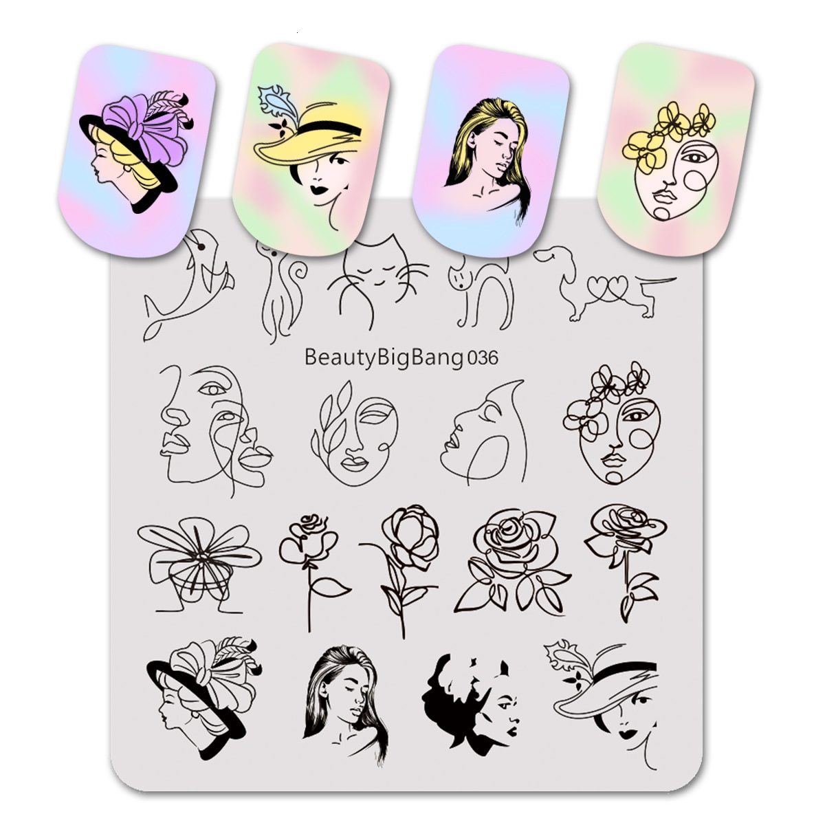 BeautyBigBang 6CM Nail Stamping Plates Striped Cute Cat Image Stainless Steel Template Nail Art Stamp Plate 041: 36