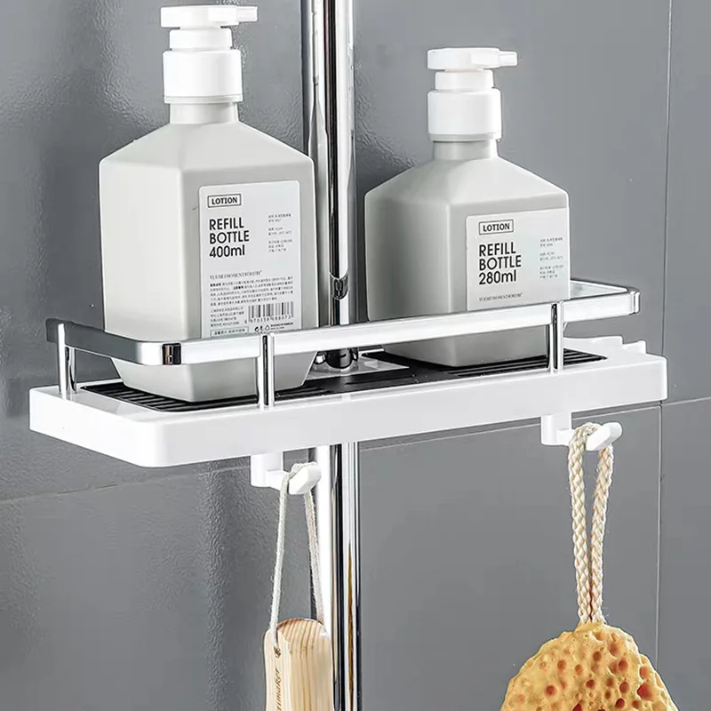 Estante de almacenamiento de ducha para baño, organizador sin perforación, barra de elevación, soporte de cabezal de ducha, bandeja de champú de Gel, estantes de poste