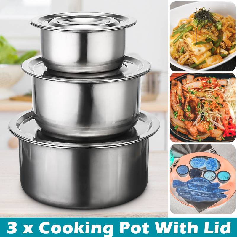 Stainless Steel 3PCS Soup Stock Pots Set with Lids Kitchenware Stew Pot Casserole Cooking Tools Cookware Kitchen Accessories