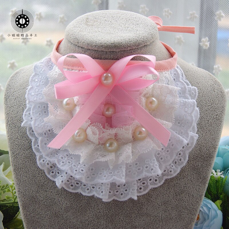 Colliers et colliers en dentelle pour animaux | Mignons, faits à la main, pour chiens chats, perles et nœuds, Saliva, serviettes, décoration pour Costume, collier de princesse