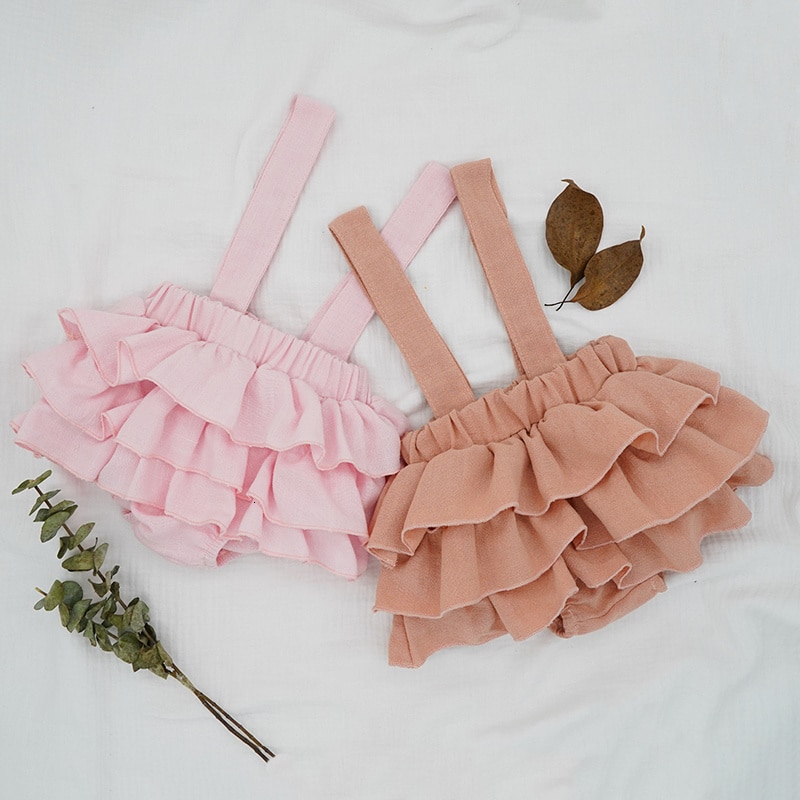 Baby piger linned bloomers shorts småbørn børn pink tutu nederdele faldas flæse stropper bukser til nyfødte spodnica
